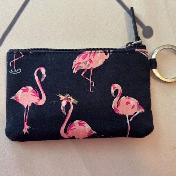 Vera Bradley "Flamingo Fiesta" Cotton Zip ID Case w/ Key Ring (Retired Pattern) - Picture 1 of 6